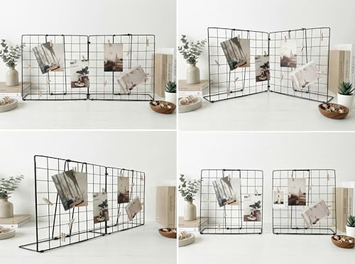 Double-Sided Foldable Metal Photo Display Board with 20 Wooden Clips