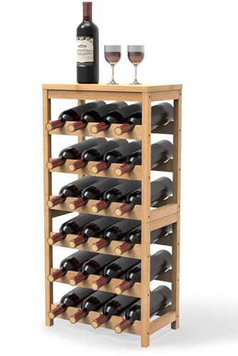 24-Bottle Bamboo Wine Rack, 6-Tier Freestanding Floor Wine Storage Shelf