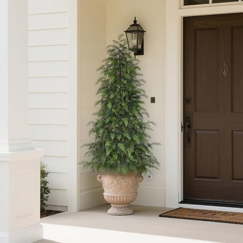 5ft Artificial Cedar Trees, Set of 2 UV-Resistant Potted Faux Pine Plants