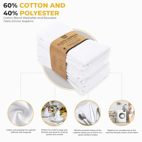 Cotton Blend Dinner Napkins - 18x18 Inch Washable Cloth Napkins, 12 Pack