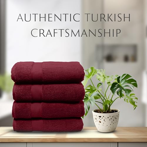 MAURA Turkish Cotton Bath Towels Set of 4 - Extra Large, Soft & Plush Burgundy
