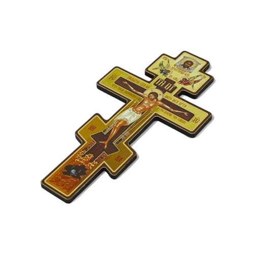 Russian Orthodox Three-Bar Wooden Wall Cross - 8-Inch Byzantine Crucifix