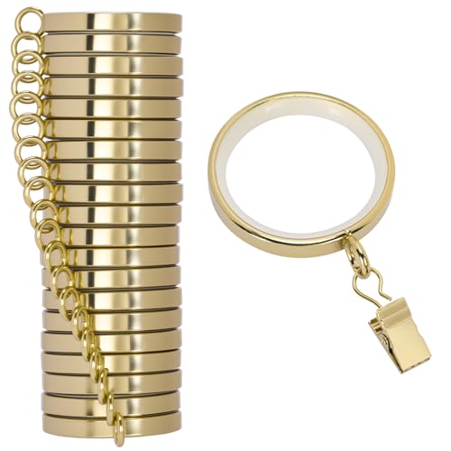 20 Pack Gold Curtain Rings with Clips, Silent Glide Drapery Rings 2 Inch