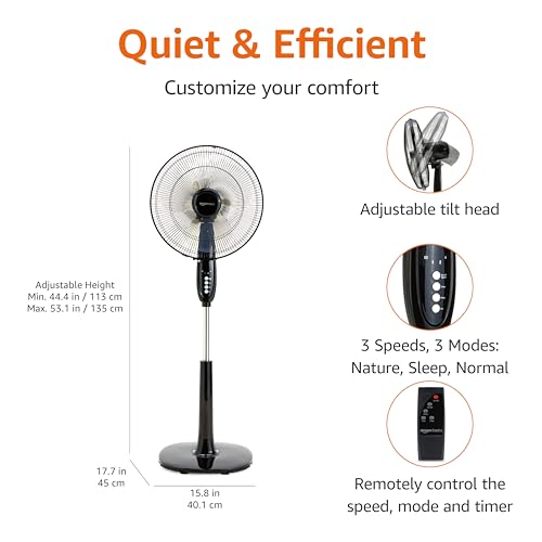 Amazon Basics 16-Inch Pedestal Fan with Remote and Adjustable Height