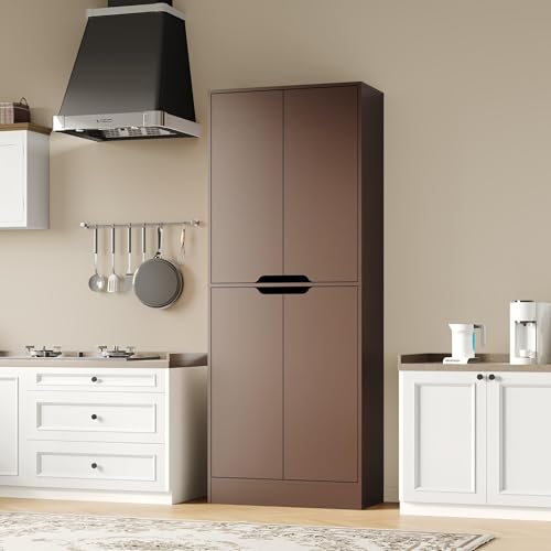 71-Inch Tall Kitchen Pantry Cabinet with Adjustable Shelves, Walnut