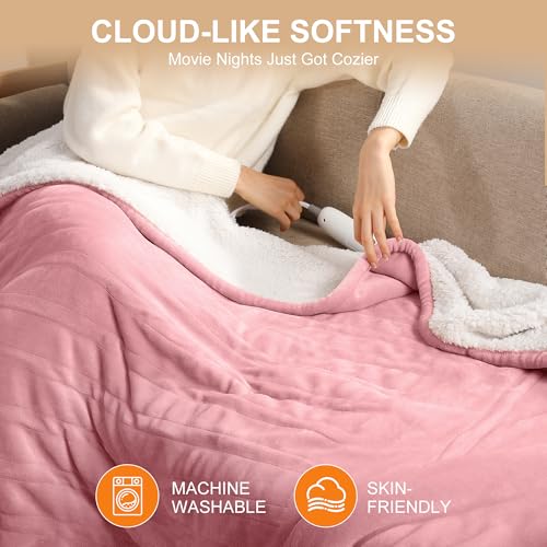 Pink Heated Throw Blanket - Ultra Warm Electric Blanket 50x60