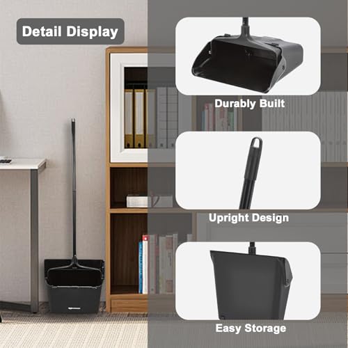 Heavy Duty Upright Commercial Dustpan with Long Handle & Wheels