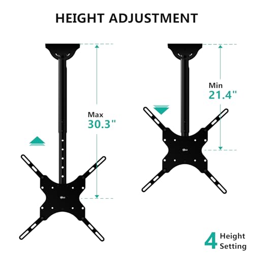 Full Motion Ceiling TV Mount for 26-65 Inch Screens, Adjustable Height Pole