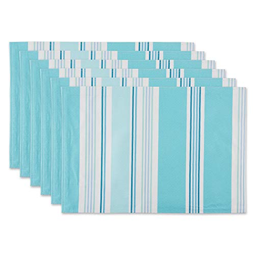 DII Summer Stripe Outdoor Tabletop Collection, Multi-use, Machine Washable, Reversible Placemat Set, 13x19, Beach House