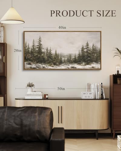 ARPEOTCY Snowy Landscape Wall Art - Rustic Winter Scene, 40x20in Framed Canvas