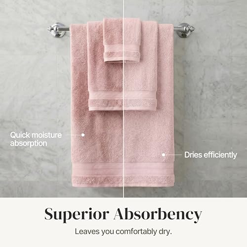 6-Piece Combed Cotton Towel Set - 600 GSM Plush Bath & Hand Towels, Blush