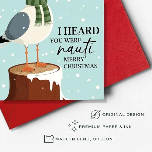 Podagree I Heard You Were Nauti Christmas Card – Funny Nautical Seagull Santa Hat Greeting Card