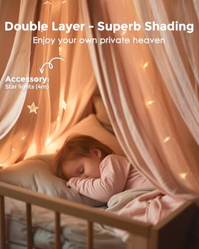 Double Layer Bed Canopy with Star Lights - Kids Reading Nook Tent, Pink