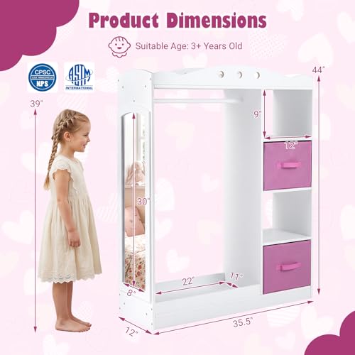 Kids Dress Up Storage Wardrobe with Full Length Mirror and Hanging Rack