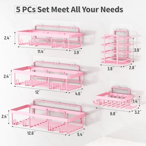 Liuoud 5-Pack Pink Shower Caddy Stainless Steel Wall Organizer