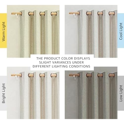 NICETOWN Natural 100% Blackout Linen Curtains 84 inch Long Burg for Living Room, 2 Panels, 52" Wide, Farmhouse Thick Completely Blackout Window Treatment Thermal Insulated Warm Drapes for Winter