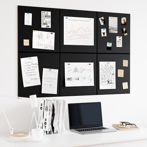 Large Felt Bulletin Board Tiles - 6 Pack Self-Adhesive Wall Pin Boards