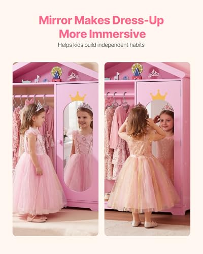 Kids Dress-Up Storage Closet with Mirror and Costume Organizer