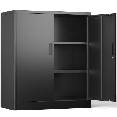 36-Inch Metal Locking Storage Cabinet with 2 Adjustable Shelves, Black