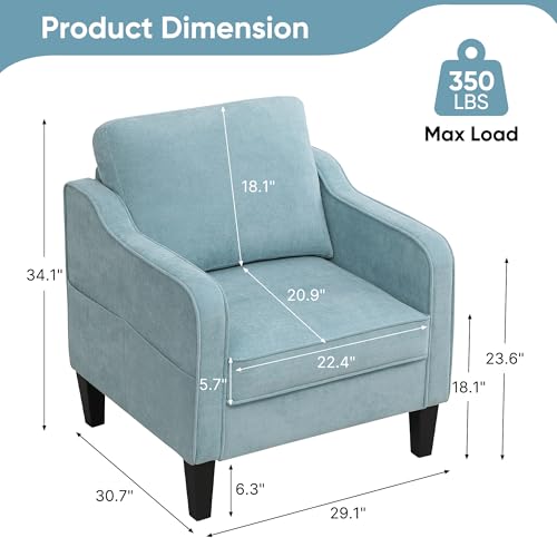 Mid-Century Modern Accent Chair with Side Pockets, Teal Green Upholstered