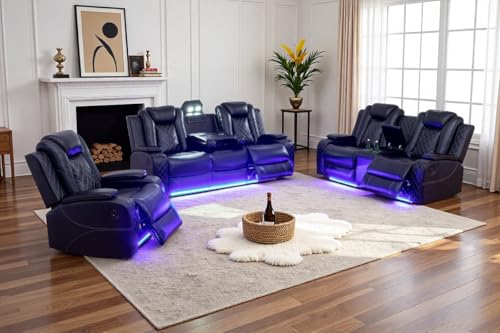 3-Piece Power Reclining Sofa Set with Storage Console and LED Lighting