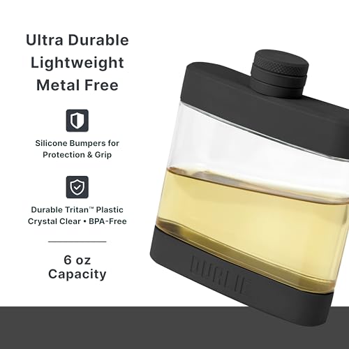DUALIE Black 6 oz Shatterproof Plastic Hip Flask - Leakproof, Modern Design