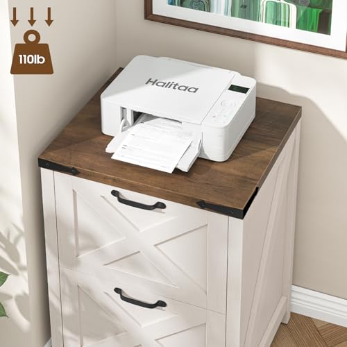 2-Drawer Farmhouse File Cabinet with Wooden Top for Home Office