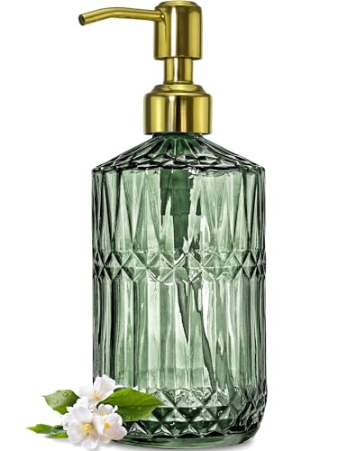 18oz Green Glass Soap Dispenser with Gold Rust-Proof Pump