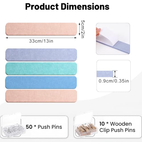 8-Pack Felt Bulletin Board Strips, 13x2 Inch Self-Adhesive Pin Boards