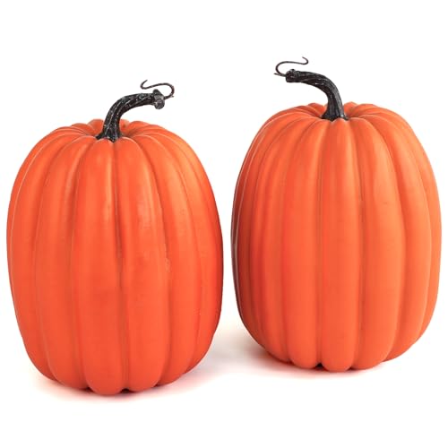 8 Inch Large Artificial Foam Pumpkins - 2 Piece Set for Fall Thanksgiving