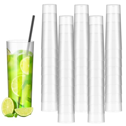 Acellegic 9 oz Plastic Highball Glasses with Straws - Set of 48, Disposable Cocktail & Drink Cups