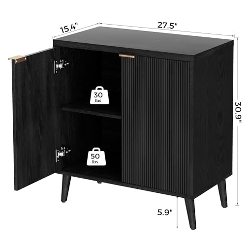 Fluted Sideboard Buffet Cabinet with Adjustable Shelf, Black Storage Console