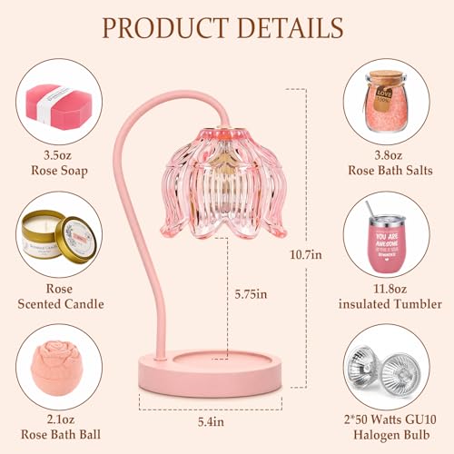 Funistree Flower Candle Warmer Lamp with Timer - Pink Full Set Gift, Lavender Vanilla Oud