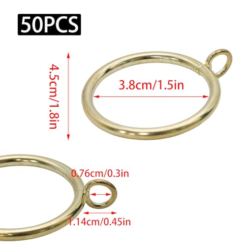 50-Piece Gold Curtain Rings with Eyelets - 1.5 Inch Metal Drapery Rings