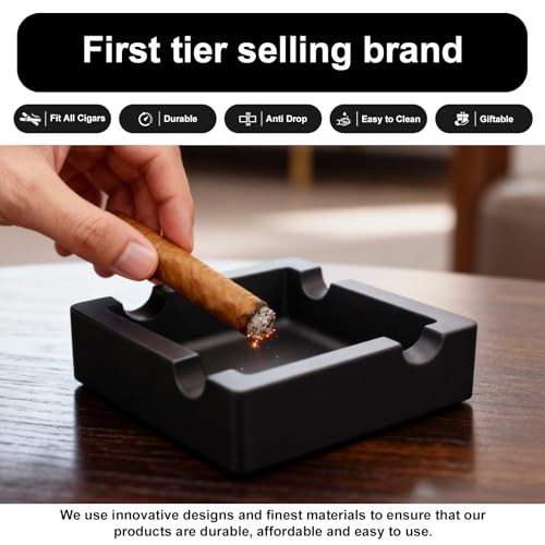 Unbreakable Silicone Cigar Ashtray - Large 4-Rest Outdoor Matte Black Tray