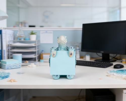 Sea Turtle Sticky Note Dispenser, Blue Resin Desk Decor with 100 Sheets