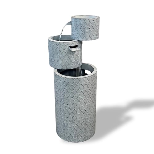 33.5-Inch Modern Zinc Metal Tiered Water Fountain with Integrated Planter