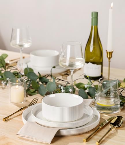TheTerra Ceramic Dinnerware Set for 4 - 12-Piece Bright White, 10.25" Plates