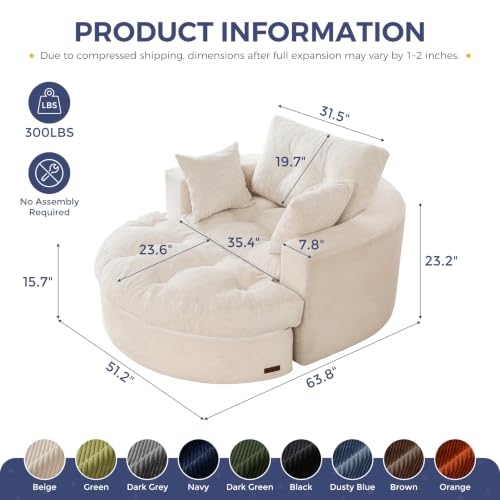 Oversized Round Chaise Lounge Sofa with Ottoman and 3 Pillows