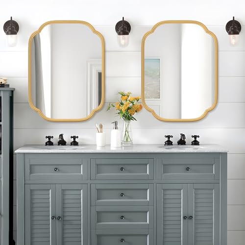 18x24 Inch Gold Wall Mirror, Rounded Rectangular Metal Framed Mirror