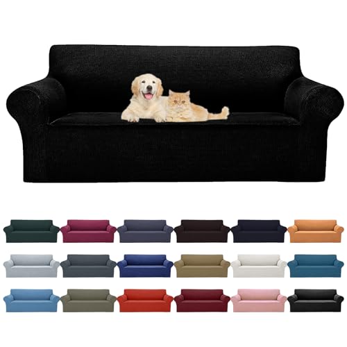 Stretch Jacquard Sofa Slipcover - Couch Cover Furniture Protector (Black)