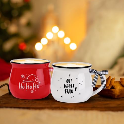 Zubebe 12-Piece Christmas Coffee Mug Set 12 oz Red & White Holiday Ceramic Cups