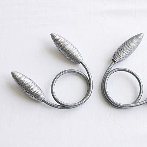 22-Inch Flexible Curtain Tiebacks - Decorative Silver Grey Rope Clips