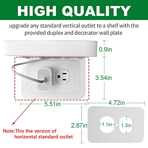 Horizontal Wall Outlet Shelf with Cord Storage for Duplex Receptacles