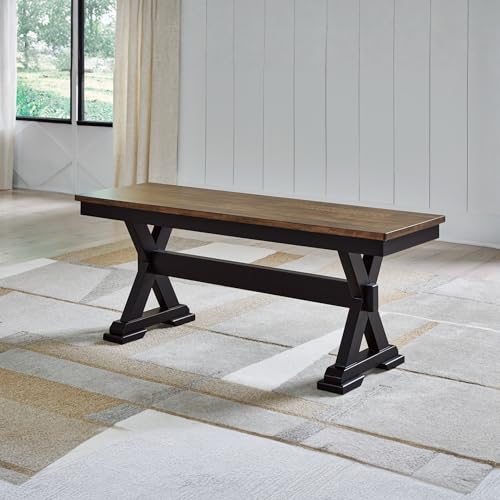 48-Inch Two-Tone Farmhouse Dining Bench, Solid Wood Frame