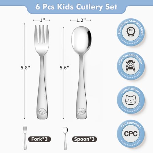 6-Piece Stainless Steel Toddler Utensils Set with Forks and Spoons