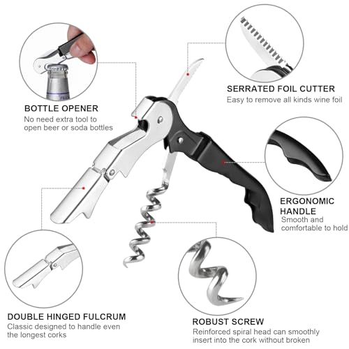 Uaorexplo Black Heavy Duty Foldable Wine Opener with Foil Cutter & Corkscrew