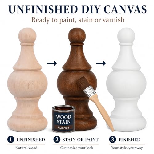 4 Pcs Unfinished Wood Finials, 5.9-Inch Decorative Post Caps for Furniture