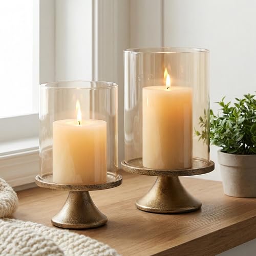 Set of 2 Elegant Hurricane Candle Holders with Glass Dome