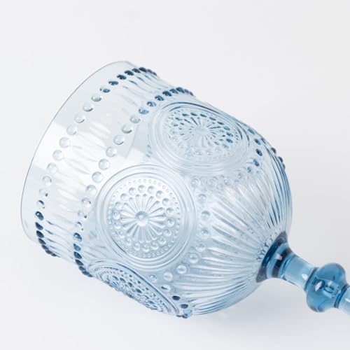 12-Pack 15oz Vintage Embossed Plastic Wine Goblets - Dusty Blue Shatterproof